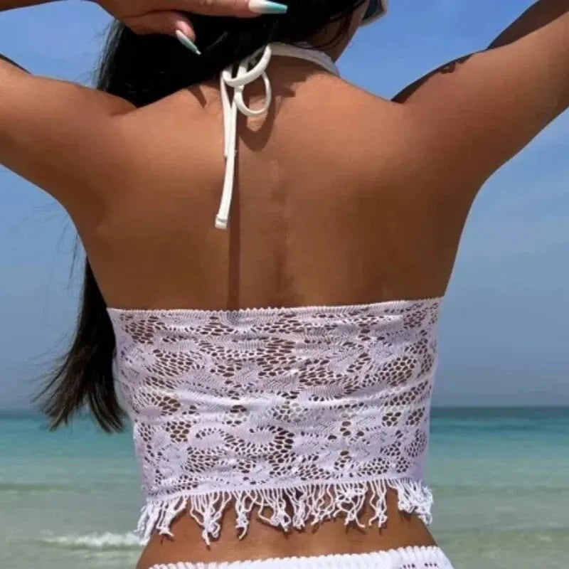2PCS Sexy Fishnet Cover Up Dress for Women - Hollow Out Bodycon Swimwear with Tassels - See-Through Beachwear (No Bikini Included)