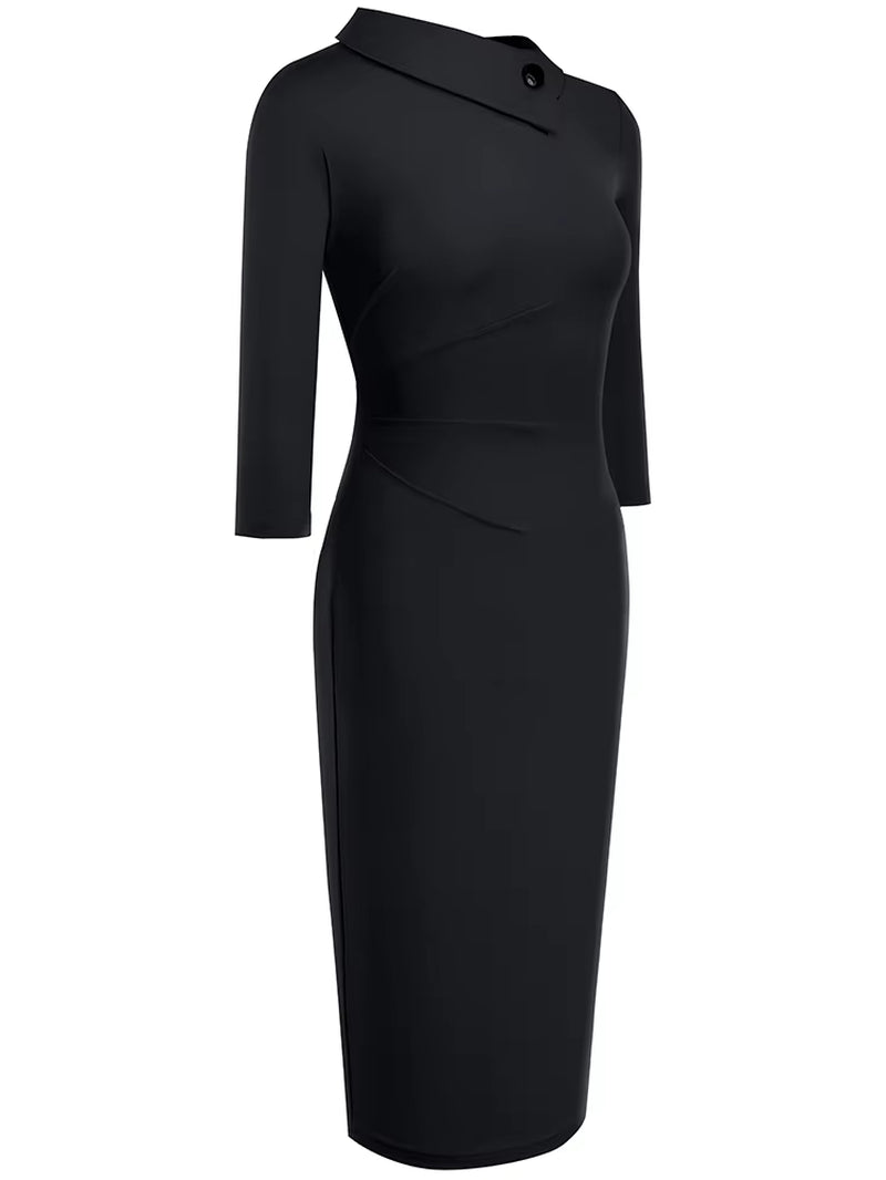 Elegant Vintage Bodycon Pencil Dress with Button Detail for Office and Business Wear - Nice-Forever B574