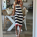 Elegant Women's Striped V-Neck Sleeveless Party Dress - Casual Loose Mid Dress for Office & Events 2023