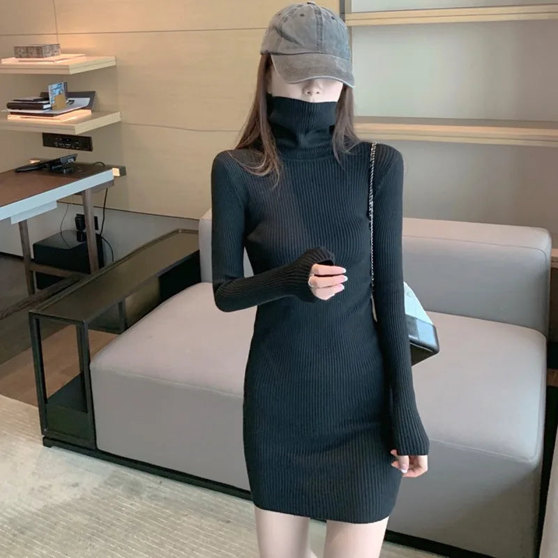 Chic Autumn Winter Turtleneck Sweater Dress - Long Sleeve, Skinny Fit, Casual Mini Dress for Women