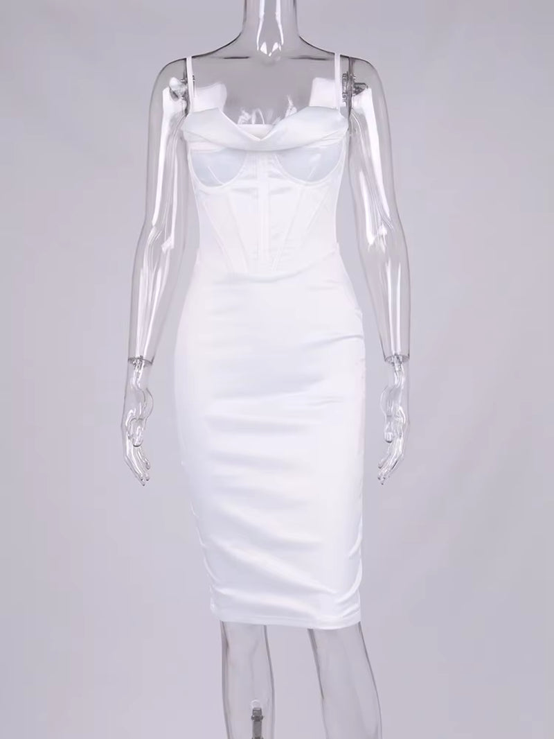 Satin Corset Midi Dress with Spaghetti Straps - Push Up Padded Bodycon for a Sexy Summer Look 2021