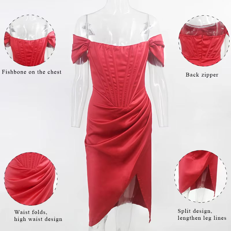 Josiaoprah Off-Shoulder Sexy Satin Corset Dress - Summer 2021 Bodycon Party & Night Club Essential