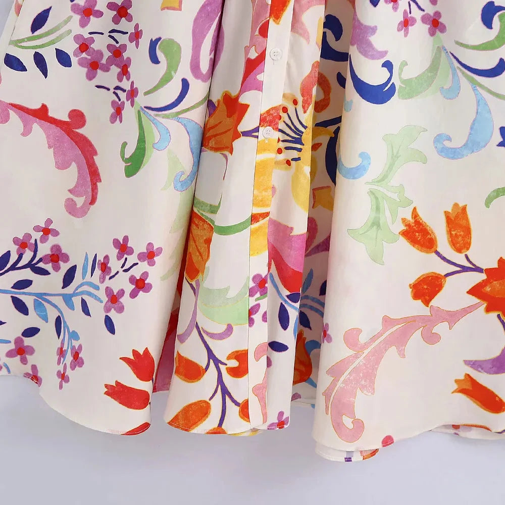 Chic Summer Floral Midi Dress with Bow Sashes and Three-Quarter Sleeves for Women