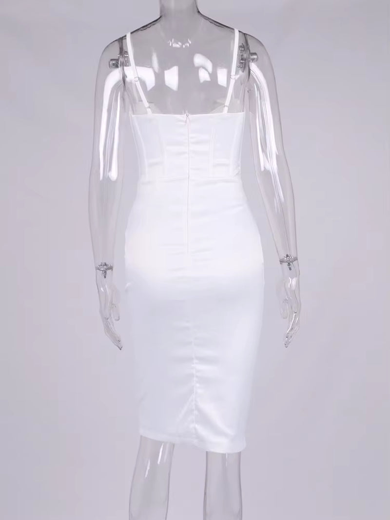 Satin Corset Midi Dress with Spaghetti Straps - Push Up Padded Bodycon for a Sexy Summer Look 2021