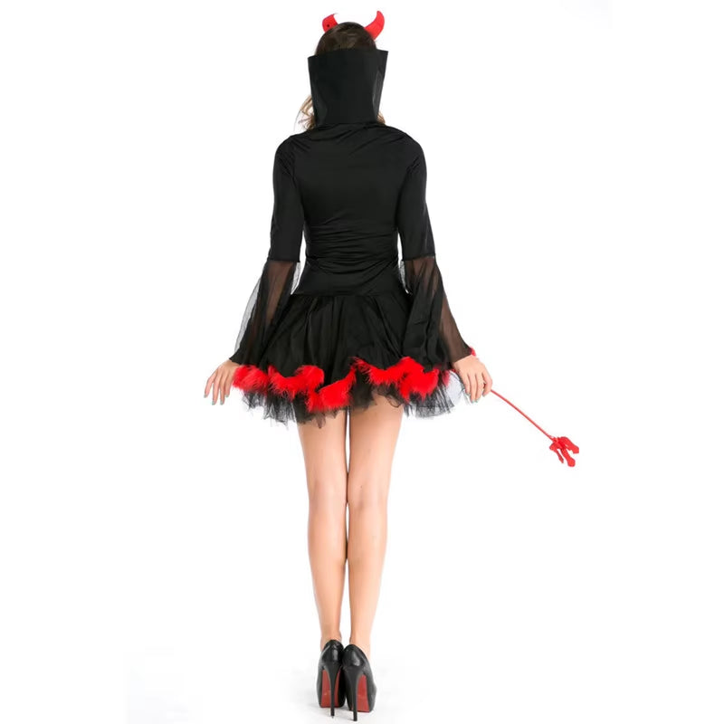 Seductive Black Devil Vampire Costume for Women - Sexy Halloween Cosplay & Red Fancy Party Dress