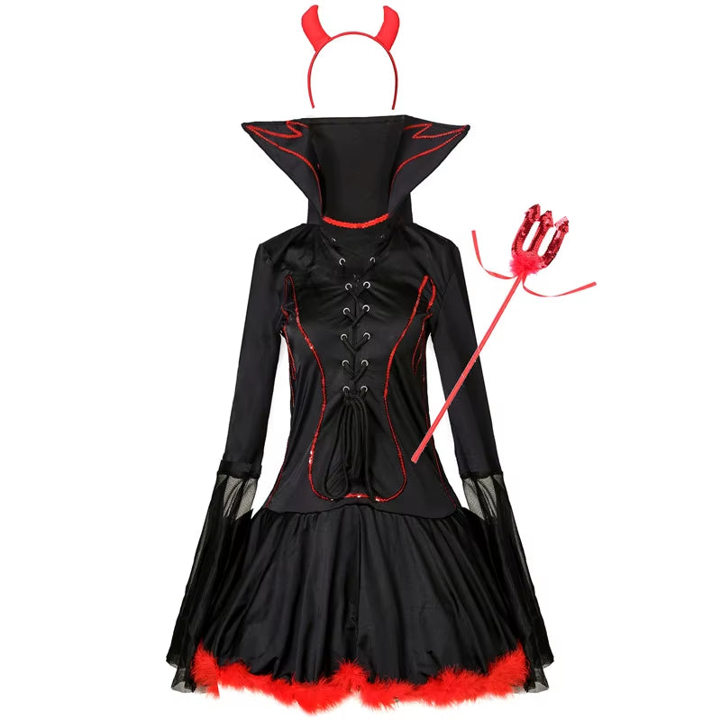 Seductive Black Devil Vampire Costume for Women - Sexy Halloween Cosplay & Red Fancy Party Dress