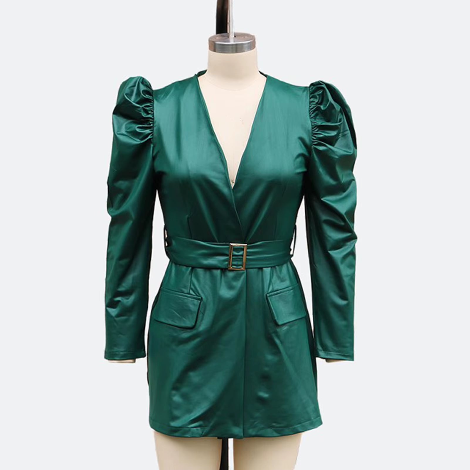 Elegant Lace Long Sleeve Mini Dress with Zipper Pockets - Slim Fit Faux Leather Party Dress for Women