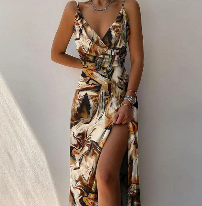 Stylish V-Neck Slit Sling Dress - Sexy Summer Fashion for Women