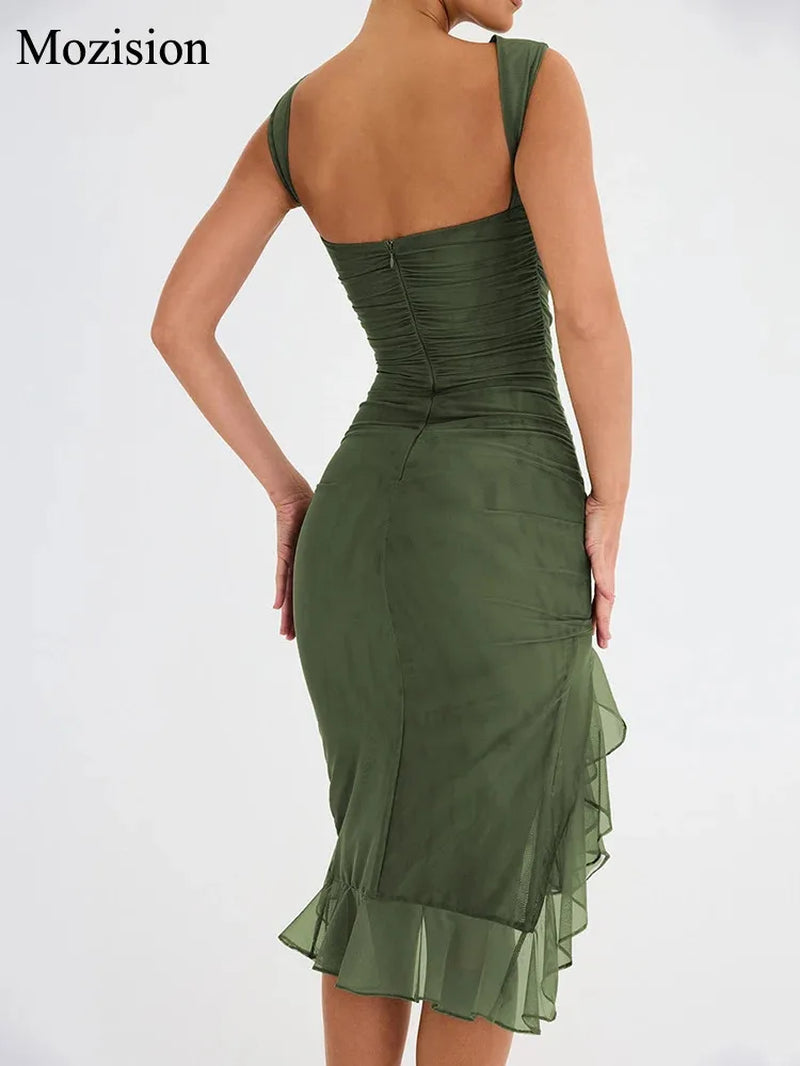 Chic Backless Ruffle Midi Dress - Perfect for Summer Parties & Nights Out!