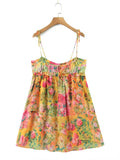 Boho Floral Print Mini Dress - Backless Corset Style with Spaghetti Straps and Lacing for a Chic Holiday Look