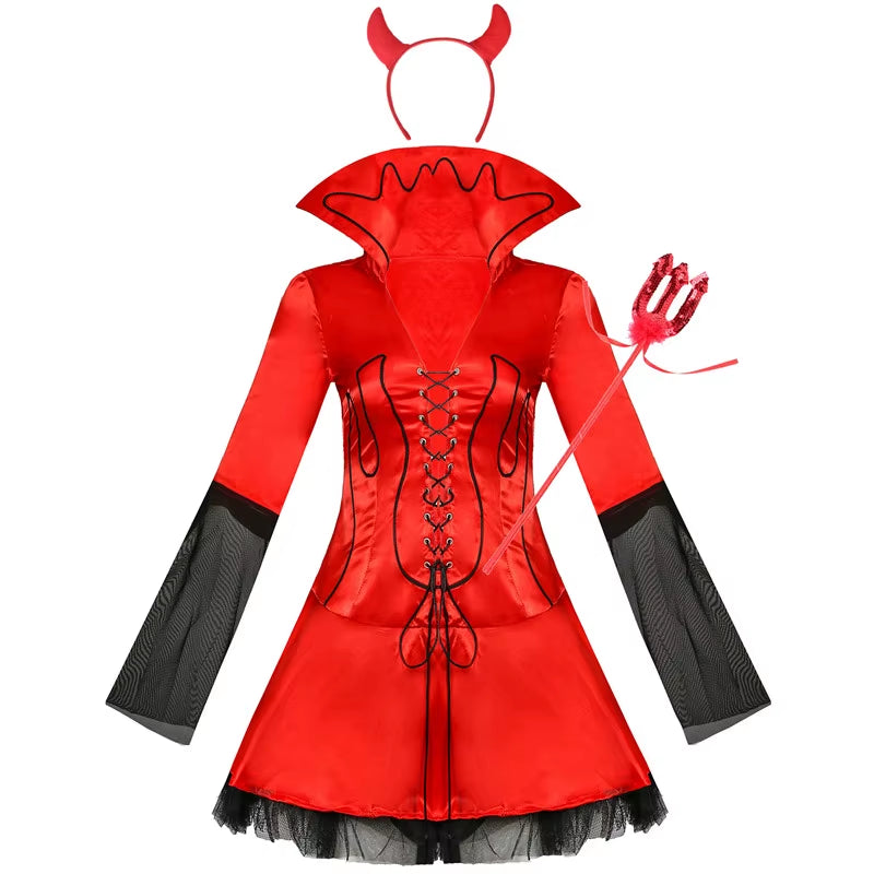 Seductive Black Devil Vampire Costume for Women - Sexy Halloween Cosplay & Red Fancy Party Dress