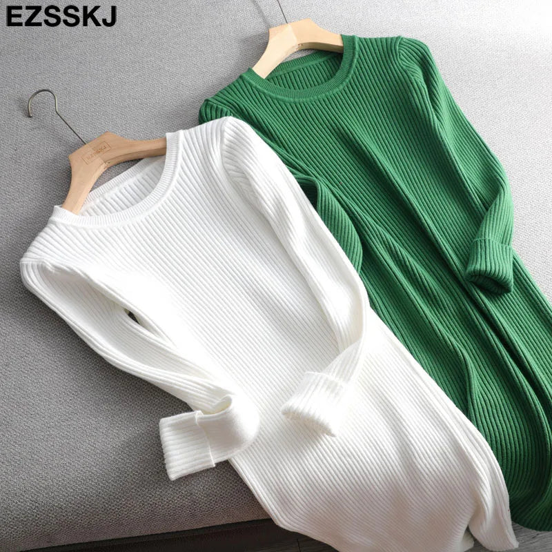 Cozy Chic: Women's Long Sleeve O-Neck Bodycon Sweater Dress for Autumn & Winter