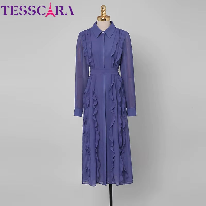 Elegant Women's Chiffon Dress Shirt - Perfect for Office and Cocktail Parties, Ruffle Design, High Quality Robe Femme