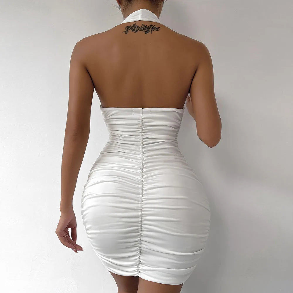 Alluring Ruffle V-Neck Mini Dress - Summer 2026 White Halter Clubwear for Women