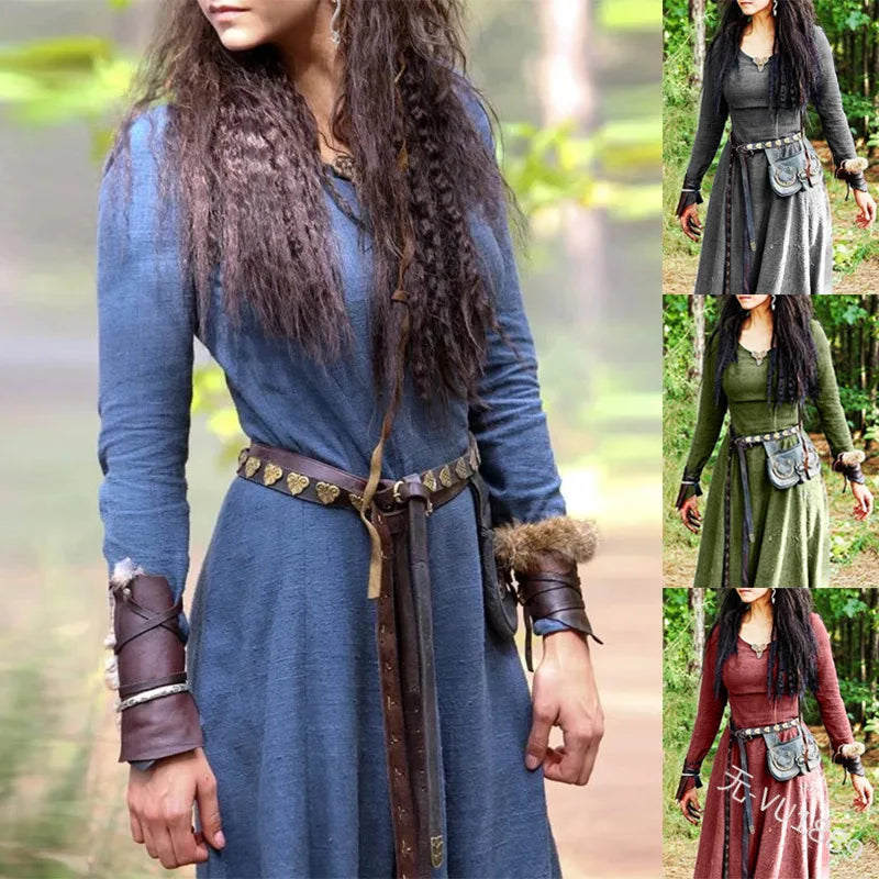 Enchanting Medieval Long Sleeve Maxi Dress - Vintage Fairy Elven Renaissance Gown for Fantasy Events