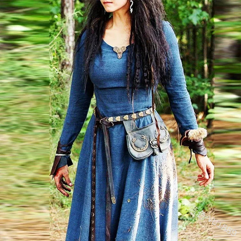 Enchanting Medieval Long Sleeve Maxi Dress - Vintage Fairy Elven Renaissance Gown for Fantasy Events