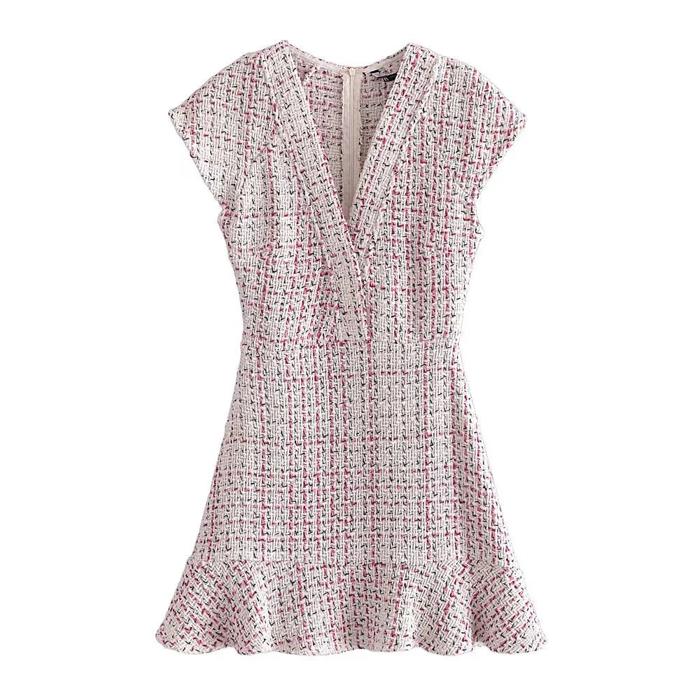 Elegant Vintage Ruffle Tweed Mini Dress for Women - Autumn Fashion Essential