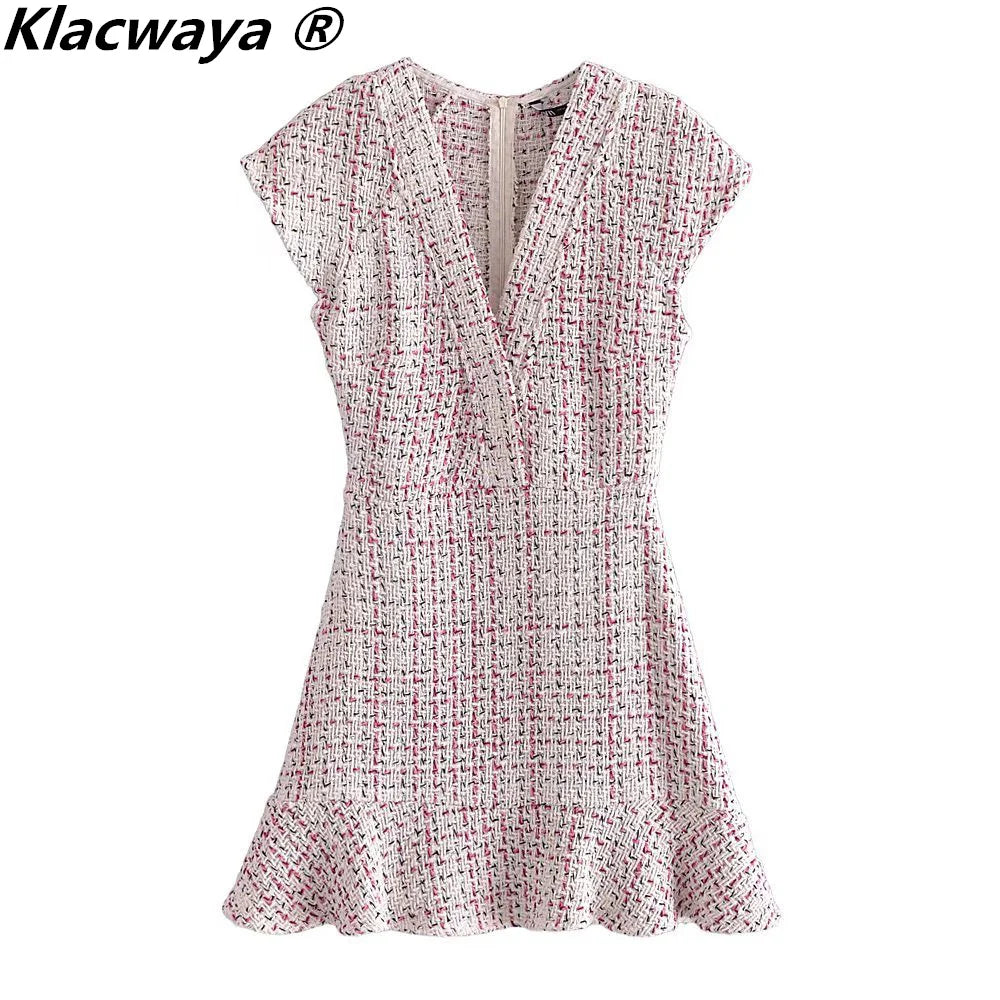 Elegant Vintage Ruffle Tweed Mini Dress for Women - Autumn Fashion Essential