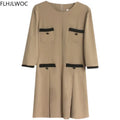 Chic Retro French Mini Dress - Elegant Khaki Style for Office & Casual Wear
