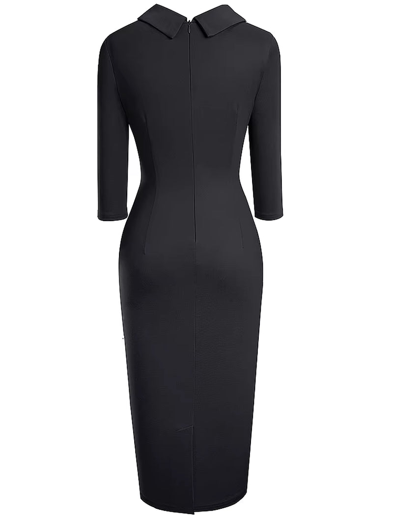 Elegant Vintage Bodycon Pencil Dress with Button Detail for Office and Business Wear - Nice-Forever B574