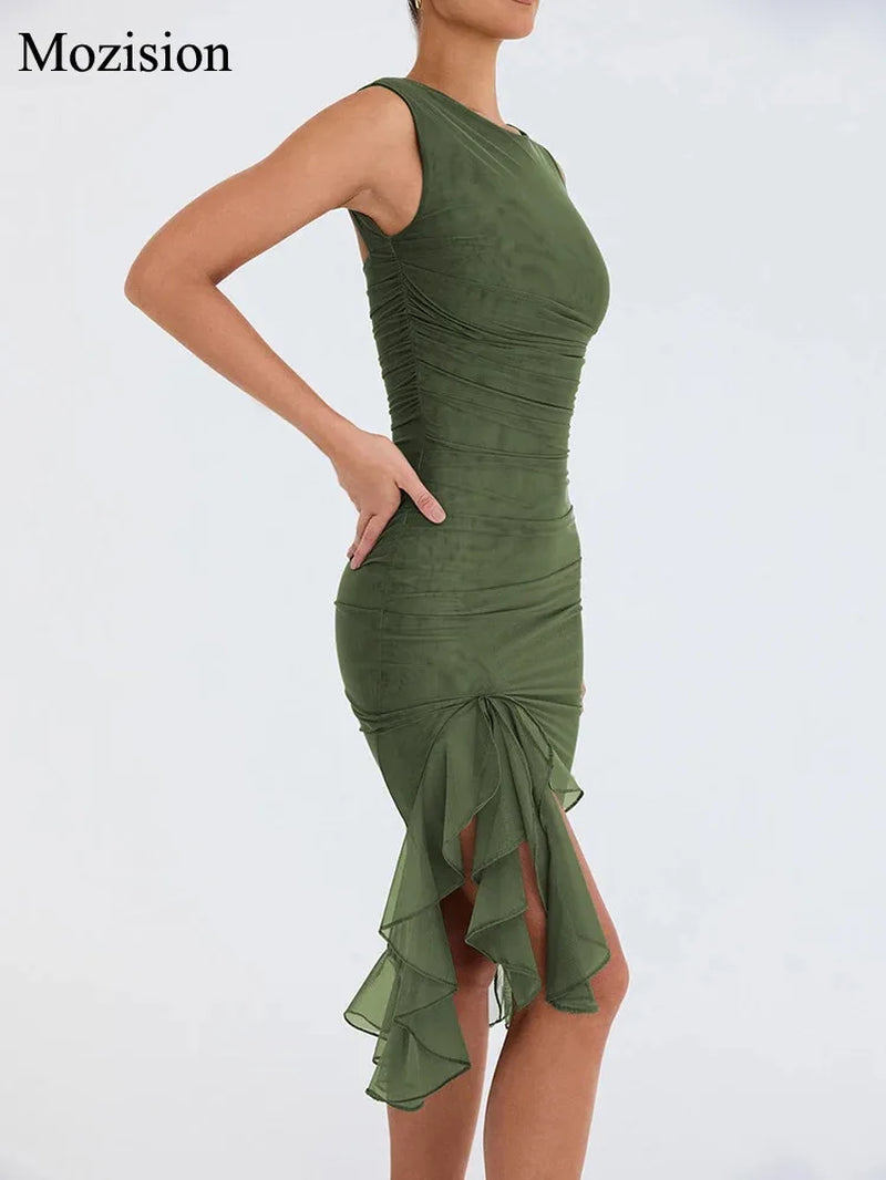 Chic Backless Ruffle Midi Dress - Perfect for Summer Parties & Nights Out!