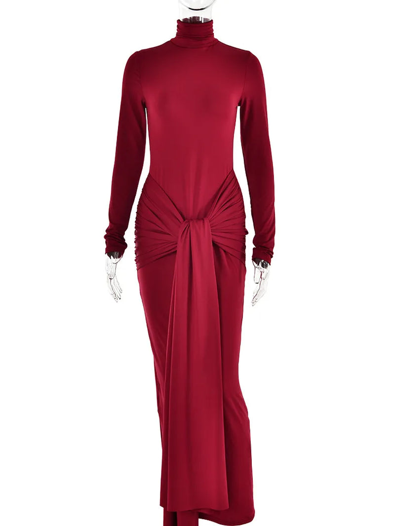 Chic High Neck Long Sleeve Bodycon Maxi Dress - Perfect for Autumn Parties & Club Nights!