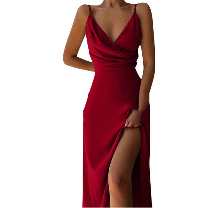 Stylish V-Neck Slit Sling Dress - Sexy Summer Fashion for Women