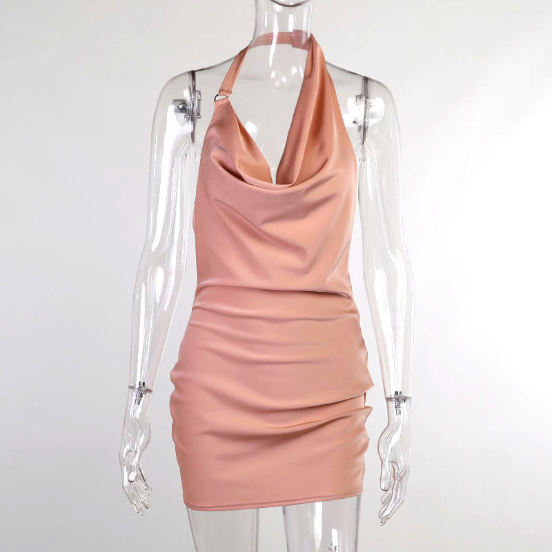 Chic Satin V Neck Backless Mini Dress