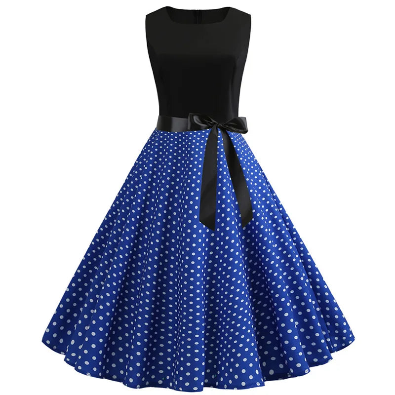 Chic Vintage 50s/60s Black & White Polka Dot Summer Dress - Perfect for Parties and Office!