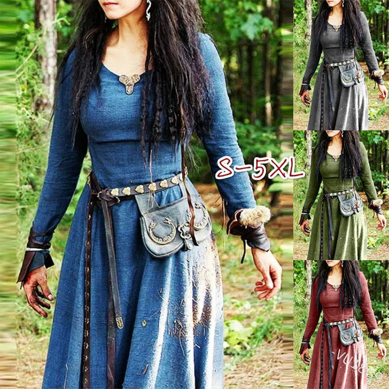 Enchanting Medieval Long Sleeve Maxi Dress - Vintage Fairy Elven Renaissance Gown for Fantasy Events
