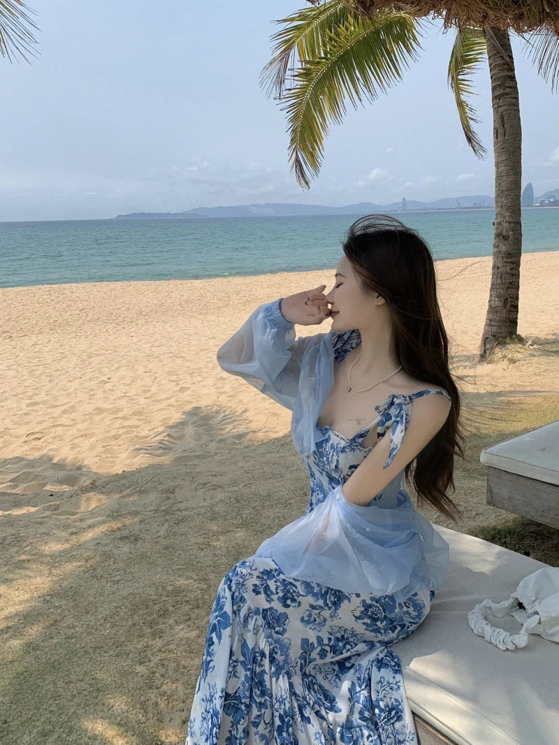 Elegantes französisches Vintage-Blumen-Fischschwanzkleid für Damen – Sommerkollektion 2025 mit Rüschenärmeln