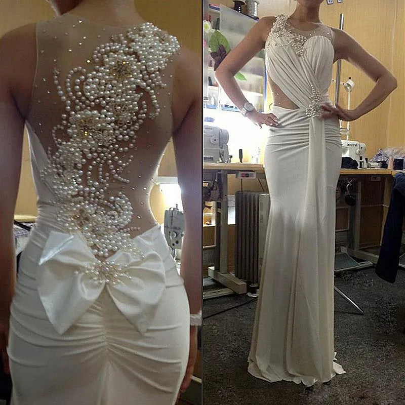 Elegant Customized Mermaid Evening Gowns with Crystal Pearls
