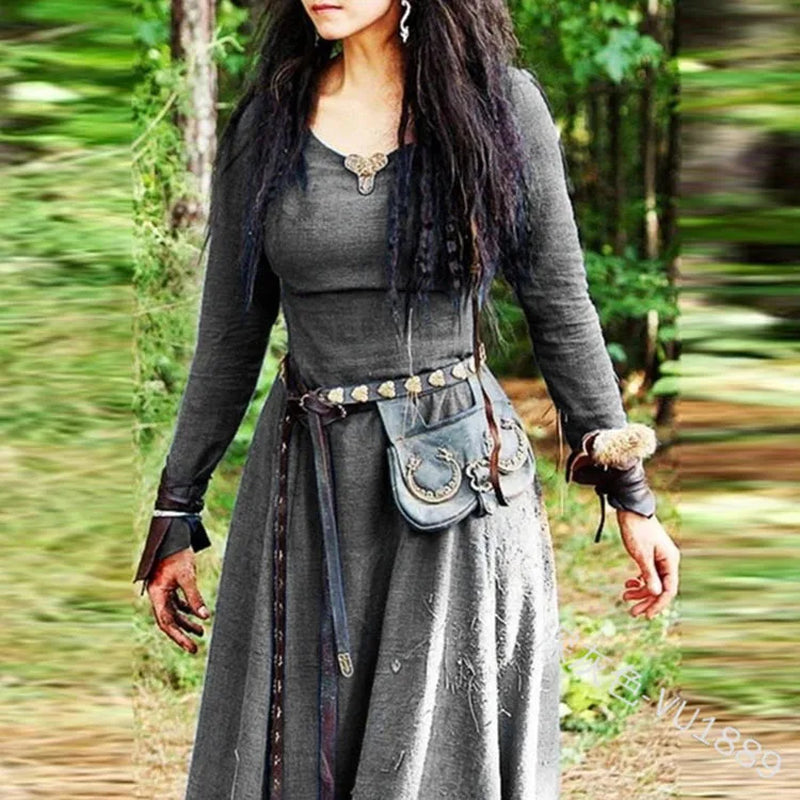 Enchanting Medieval Long Sleeve Maxi Dress - Vintage Fairy Elven Renaissance Gown for Fantasy Events