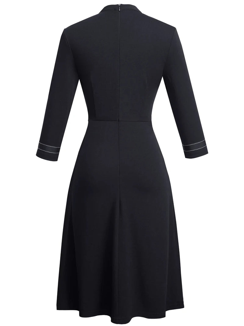 Elegant Vintage Patchwork A-Line Dress for Women - Perfect for Business and Party Events