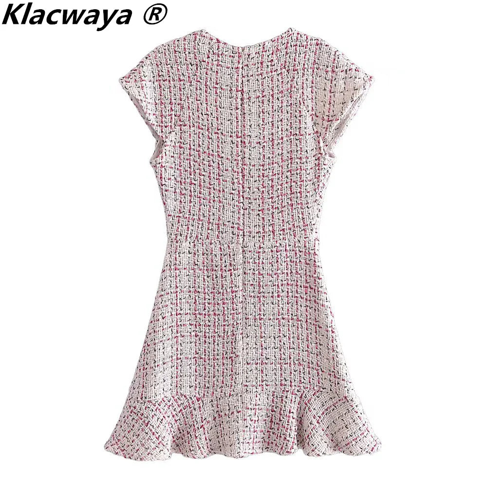 Elegant Vintage Ruffle Tweed Mini Dress for Women - Autumn Fashion Essential