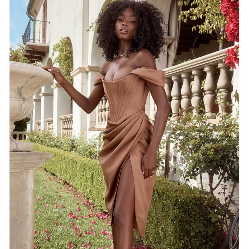 Josiaoprah Off-Shoulder Sexy Satin Corset Dress - Summer 2021 Bodycon Party & Night Club Essential