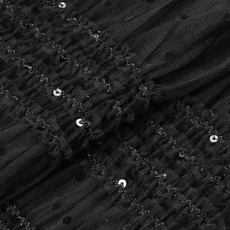 Chic Dot Sequin Mesh Midi Dress for Women - Black & White Elegance