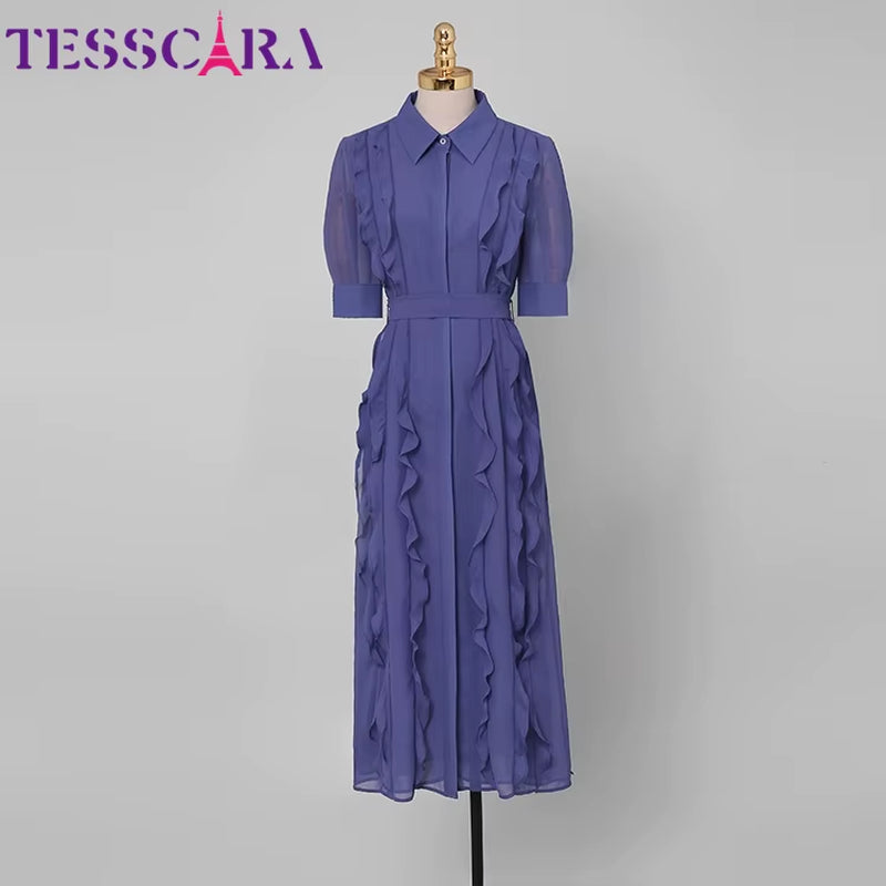 Elegant Women's Chiffon Dress Shirt - Perfect for Office and Cocktail Parties, Ruffle Design, High Quality Robe Femme