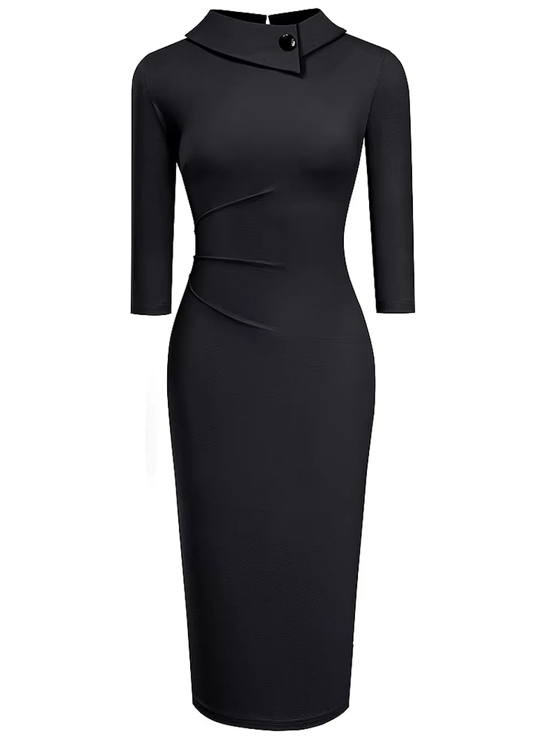 Elegant Vintage Bodycon Pencil Dress with Button Detail for Office and Business Wear - Nice-Forever B574