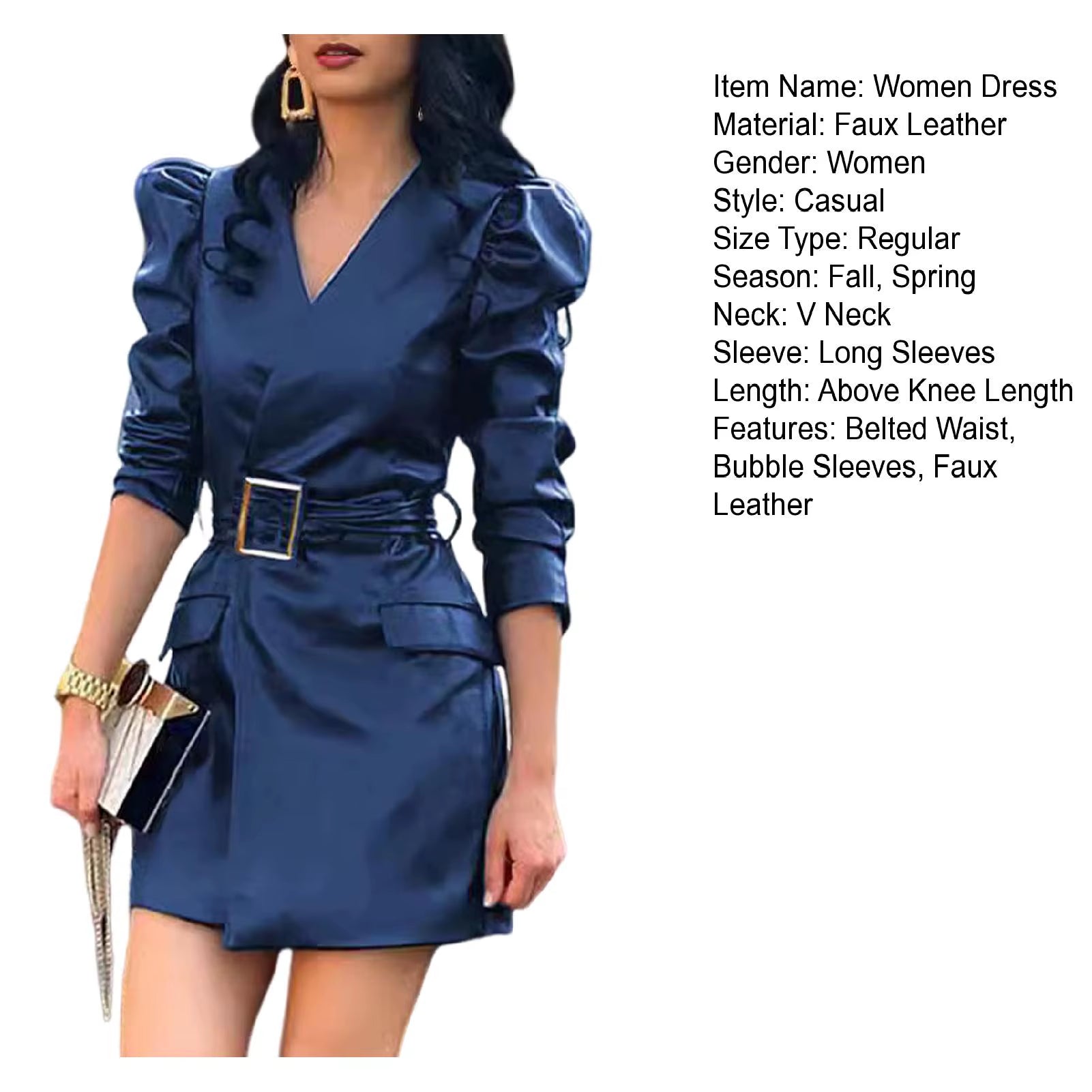 Elegant Lace Long Sleeve Mini Dress with Zipper Pockets - Slim Fit Faux Leather Party Dress for Women