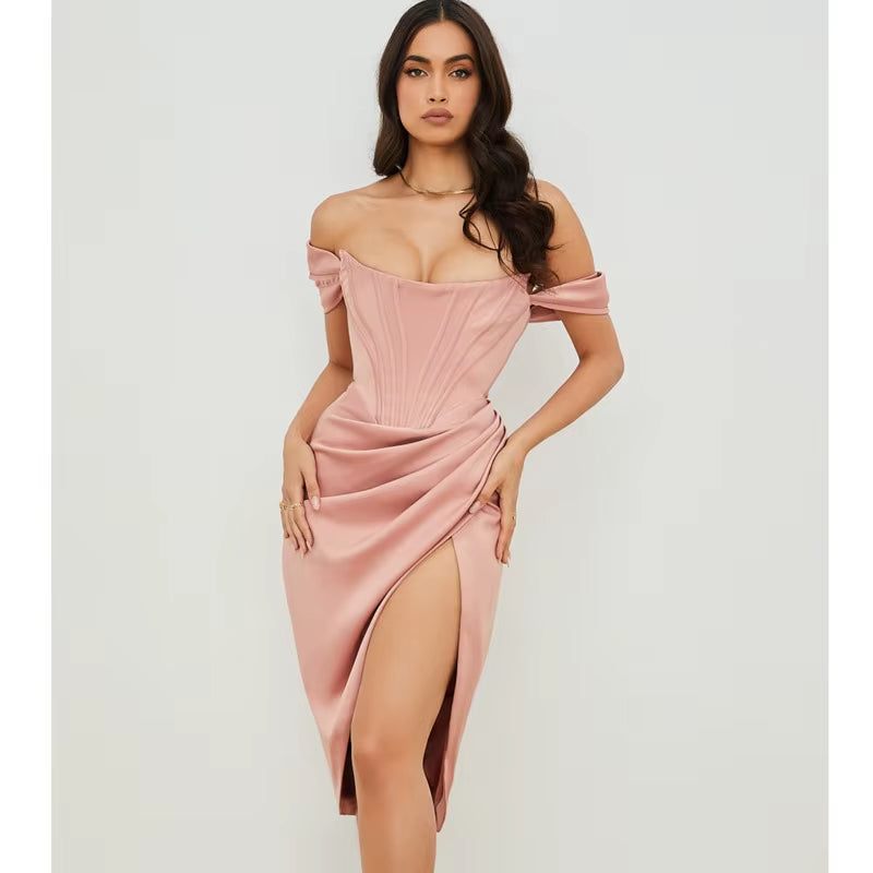 Josiaoprah Off-Shoulder Sexy Satin Corset Dress - Summer 2021 Bodycon Party & Night Club Essential