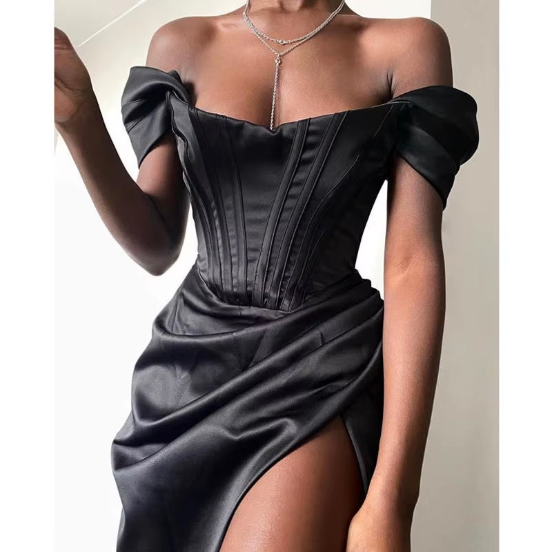 Josiaoprah Off-Shoulder Sexy Satin Corset Dress - Summer 2021 Bodycon Party & Night Club Essential